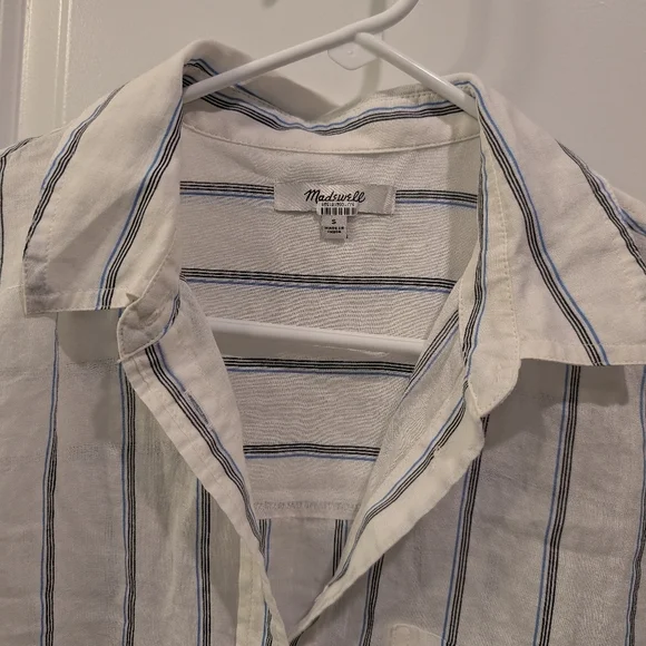 Madewell OG Sheer Oversized Striped White and Blue Button-Up Shirt